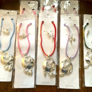 Amazing necklace sets featuring colored satin roping, matching pierced earrings